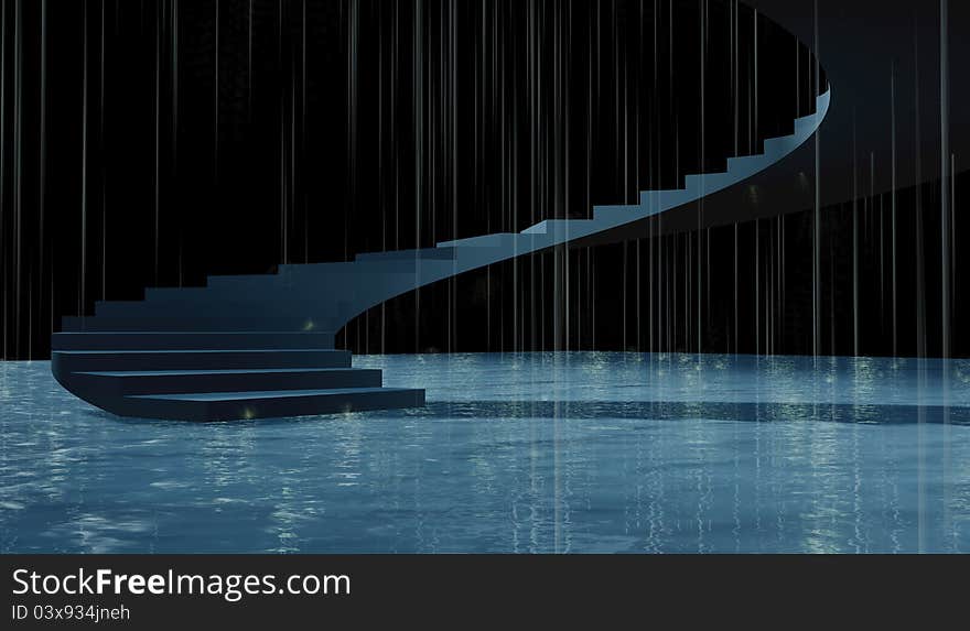 3d stairs rainy