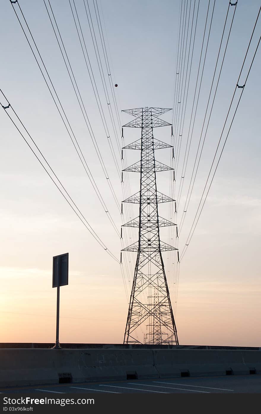 Electric power line cross the road.