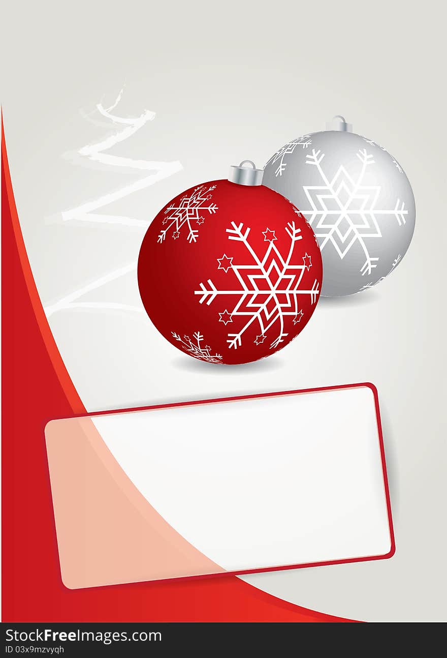 Christmas card with Christmas balls and place for text, red layout. Christmas card with Christmas balls and place for text, red layout