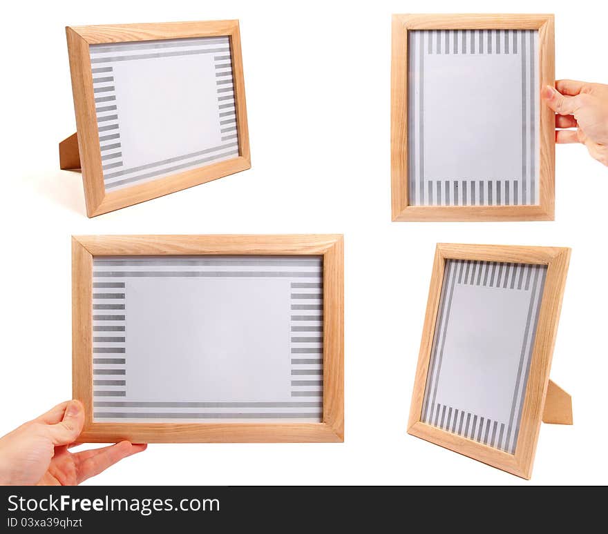 Wooden picture frames isolated on white background