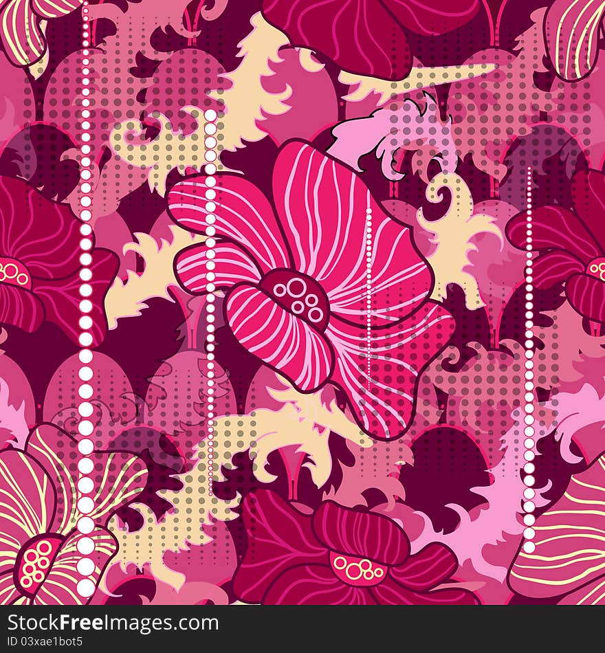 Abstract seamless vector bright pattern with flowers. Abstract seamless vector bright pattern with flowers