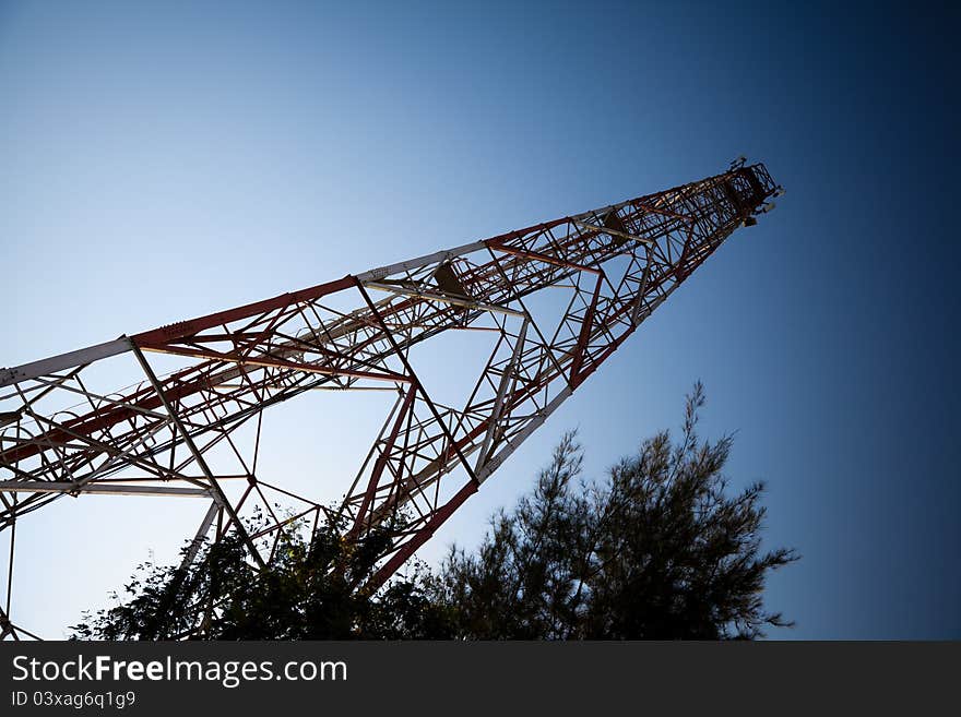 Telecommunications pylons with antenna for TV and mobile phone signals. Telecommunications pylons with antenna for TV and mobile phone signals.