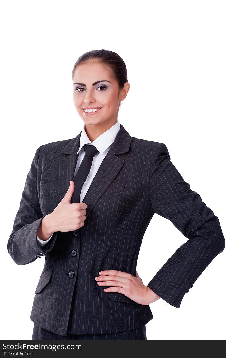 Young sucsessful businesswoman looking on camera and smiling