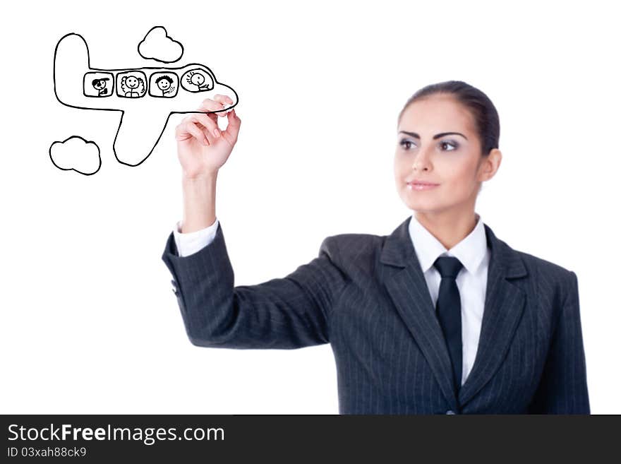 Young businesswoman with an empty diagram on white background