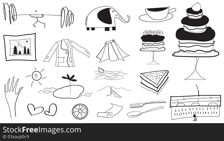 There is white and black image of objects