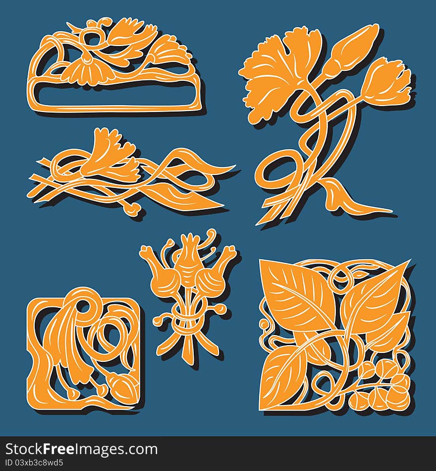 Ornamental design elements-flowers. Made  with no stroke. Ornamental design elements-flowers. Made  with no stroke.