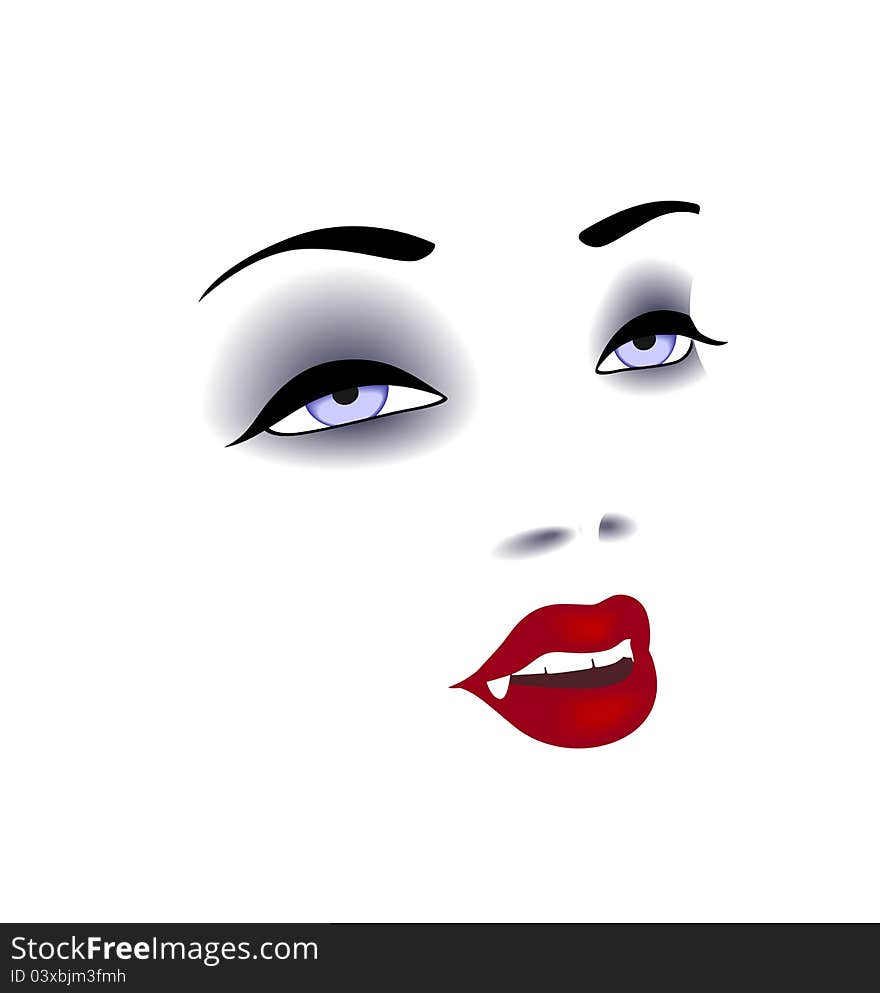 The vampire girl's face with red lips