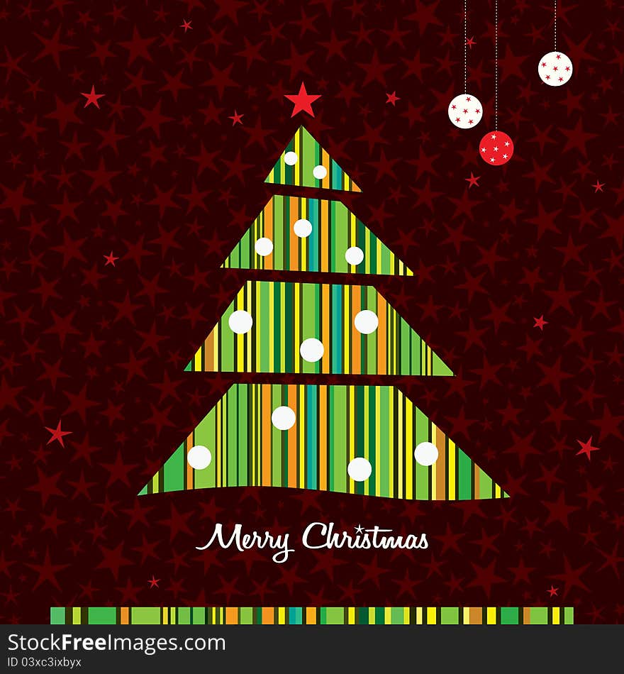 Stripes Christmas tree background. Vector.