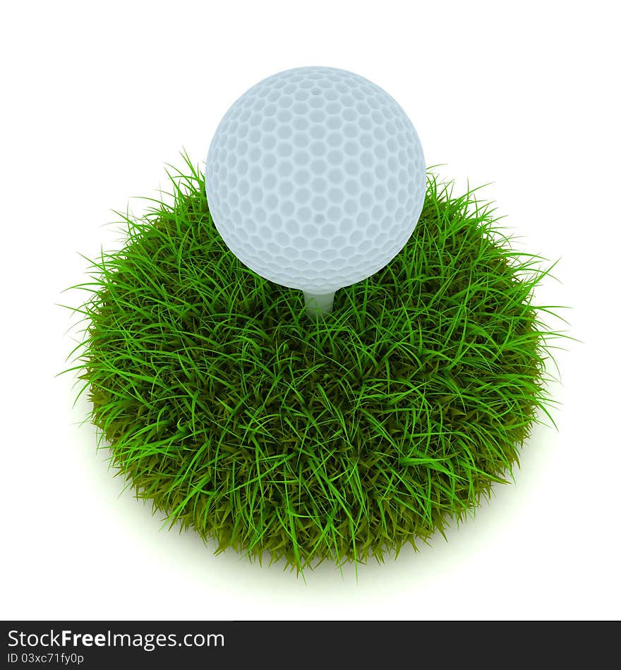 Golf ball on tee on golf green course