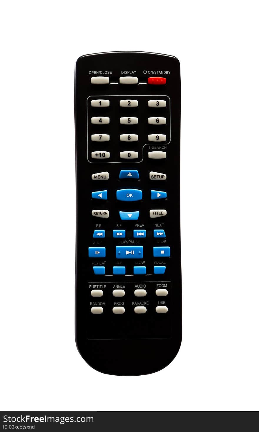 Black remote control on white background isolated