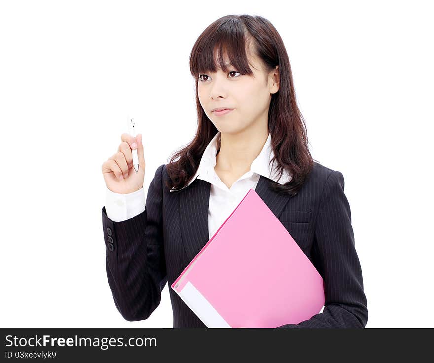 Young asian business woman holding a file documant