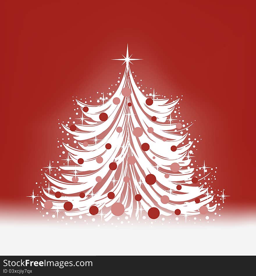 Christmas red background with white tree. Christmas red background with white tree