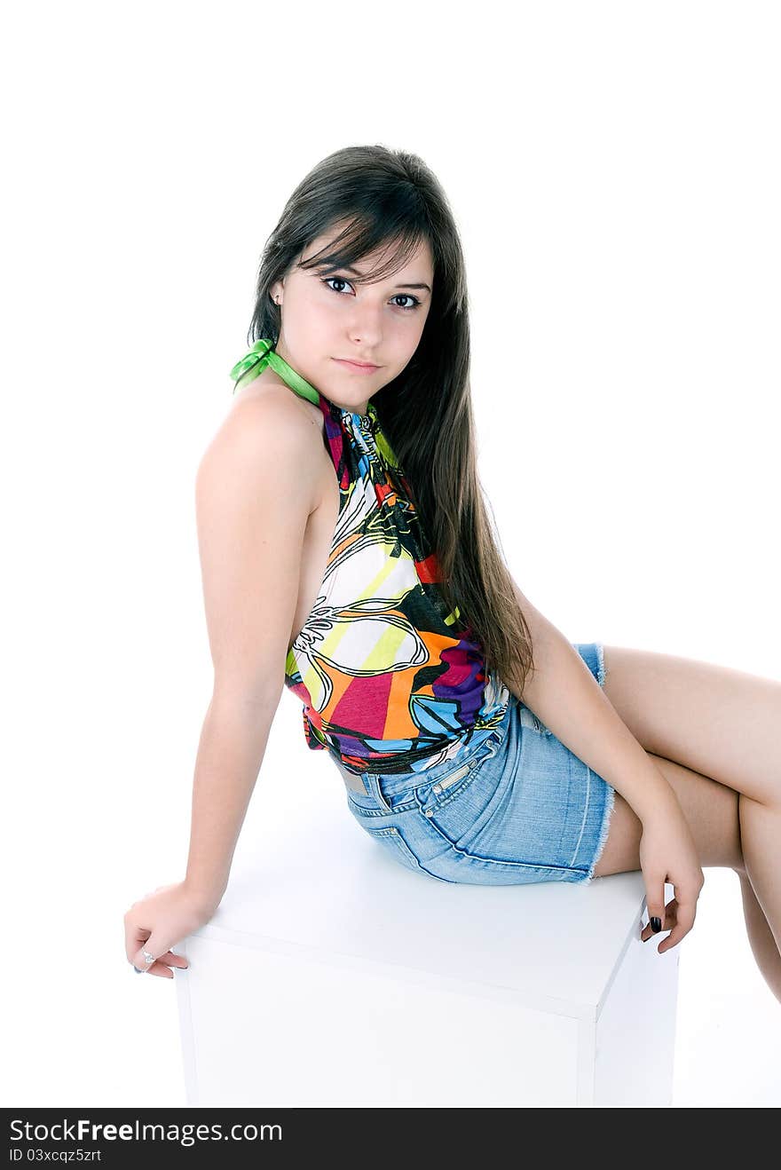 Beautiful casual young fashion girl in  studio