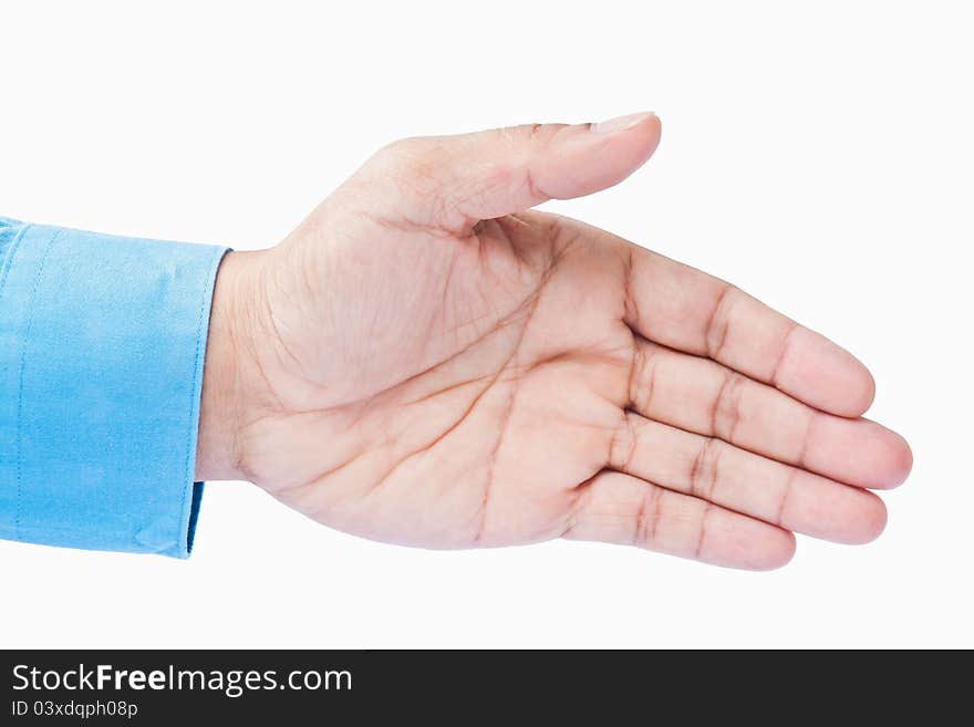 Approbation gesture of business man's hand, introduction or shake hand offering