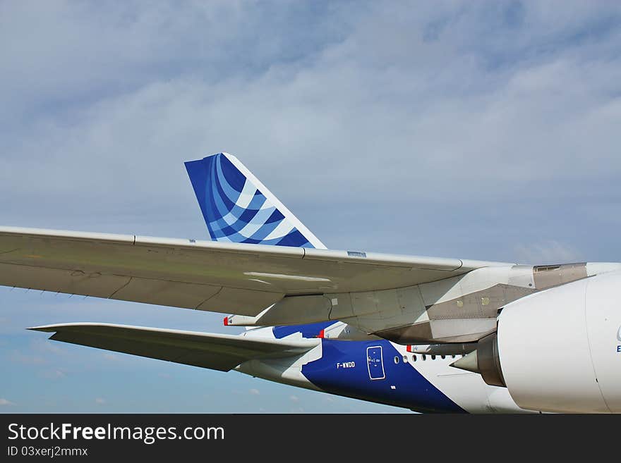 Wing, fuselage and  turbine of the largest passenger aircraft A 380