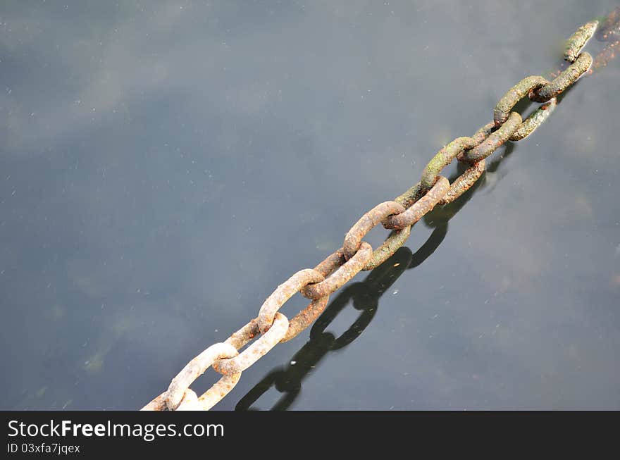 Metal Chain Under Water With Copy Space