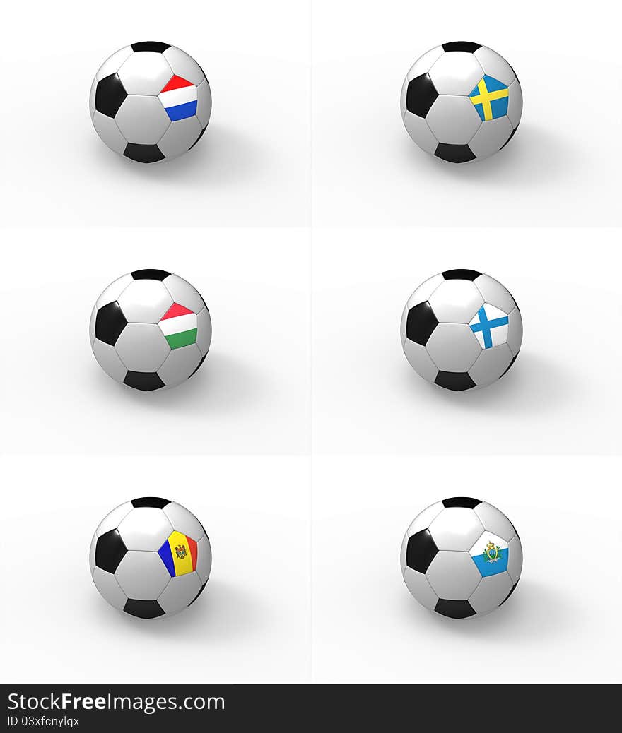 Euro 2012, soccer ball with flag - Group E - Netherlands, Sweden, Hungary, Finland, Moldavia, San Marino