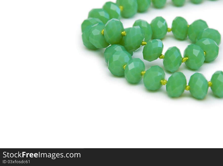 Necklace Made Of Green Beads Isolated On White