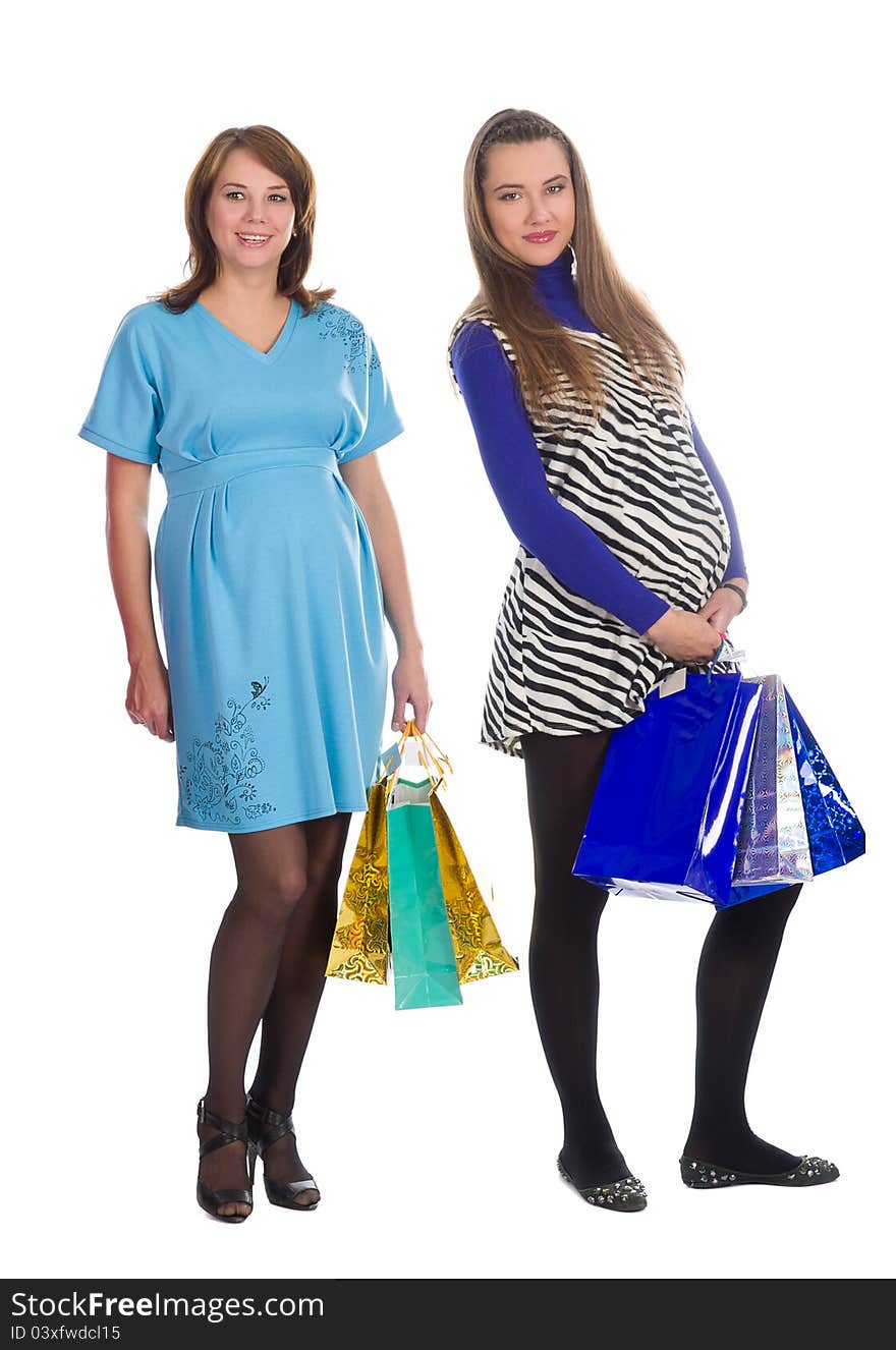 Beautiful pregnant womens in shopping bags