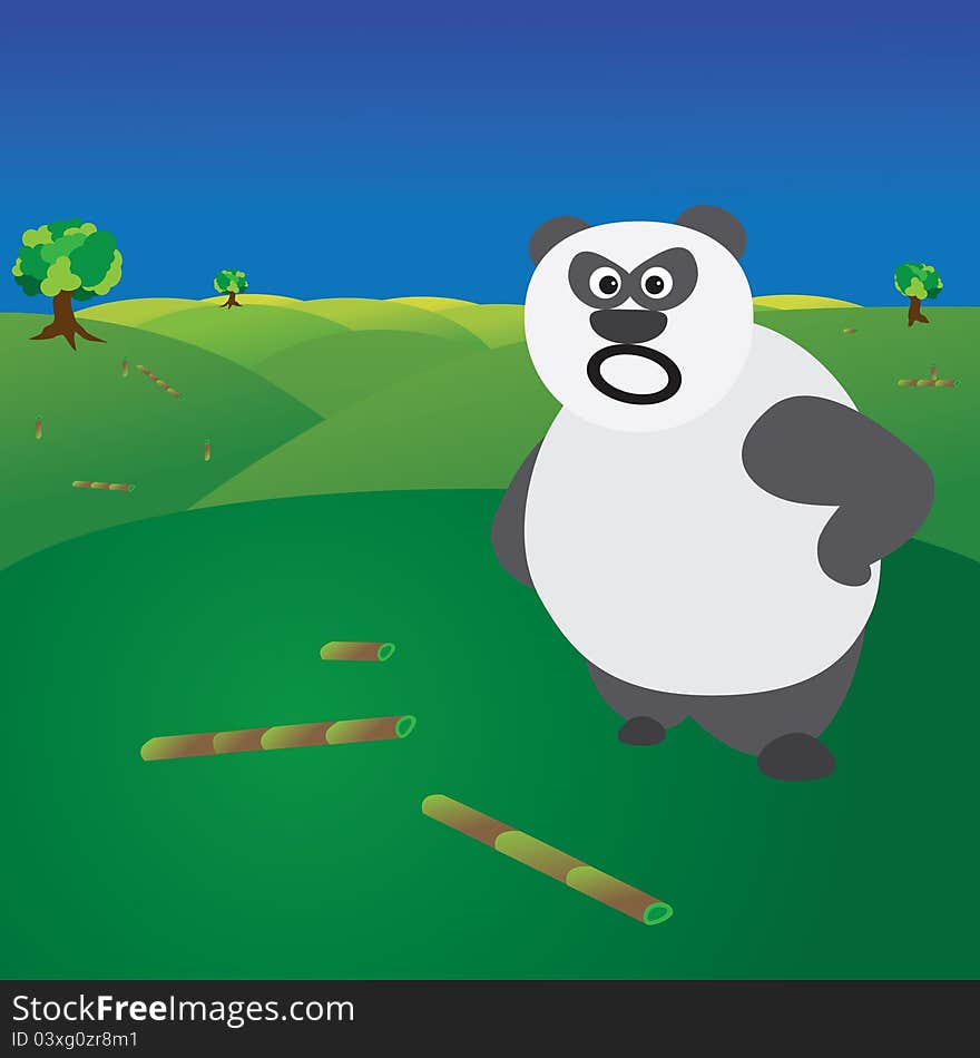 Deforestation concept - angry panda without food