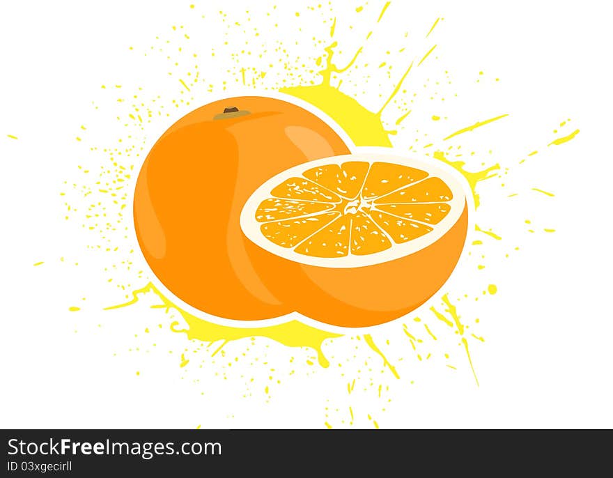 Ripe yummy oranges with splash on background