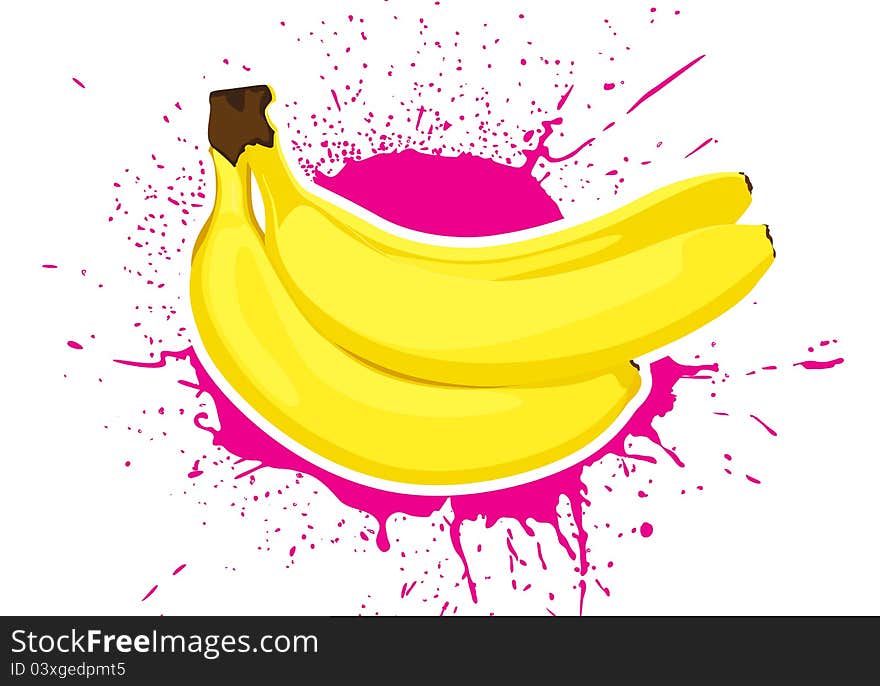 Illustration of group ripe vector bananas with splash on background. Illustration of group ripe vector bananas with splash on background