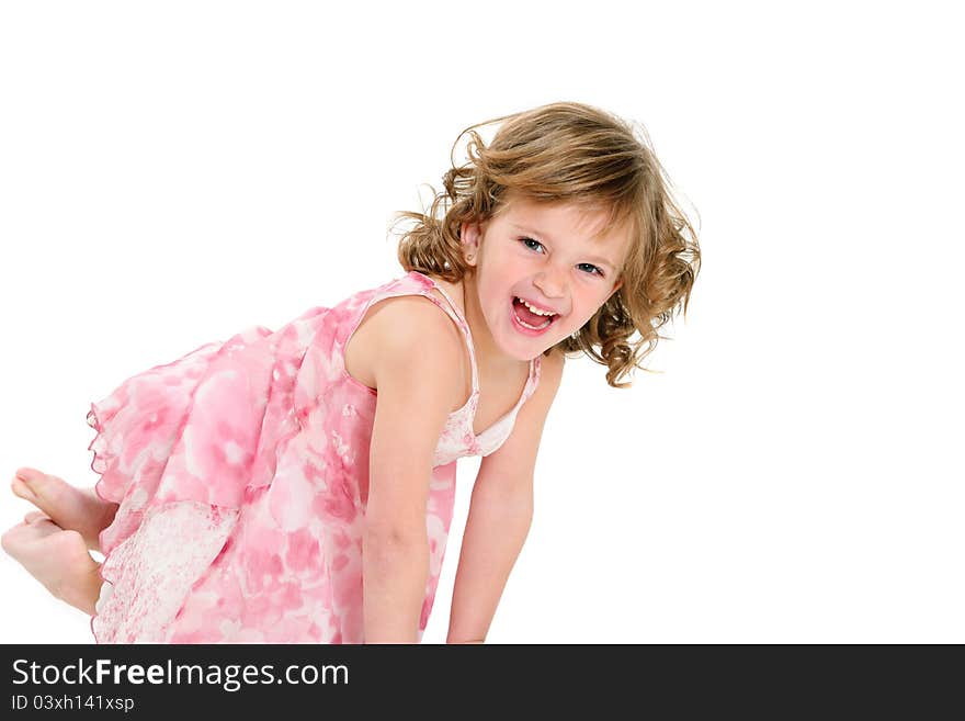 Happy young girl isolated on white