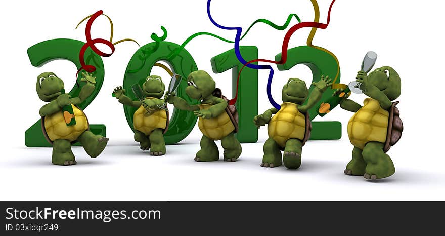 3D render of a Tortoises Bringing the new year in