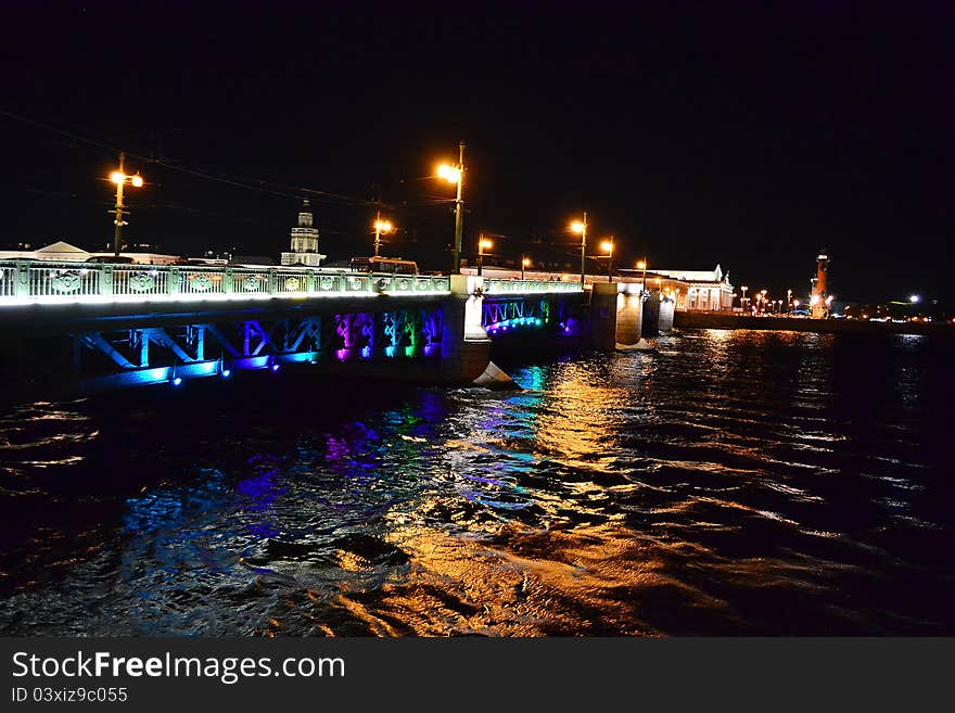 Palace bridge at night in St.Petersburg