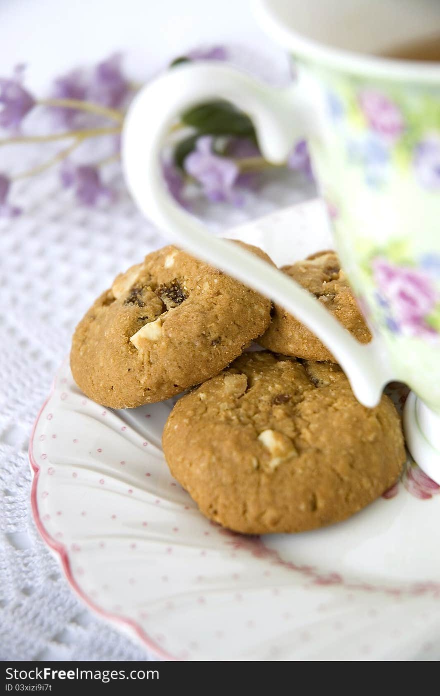 Close Up Cookies In Tea Set