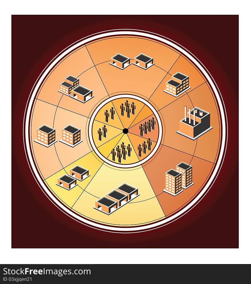 Schematic representation of the production chart on a red background