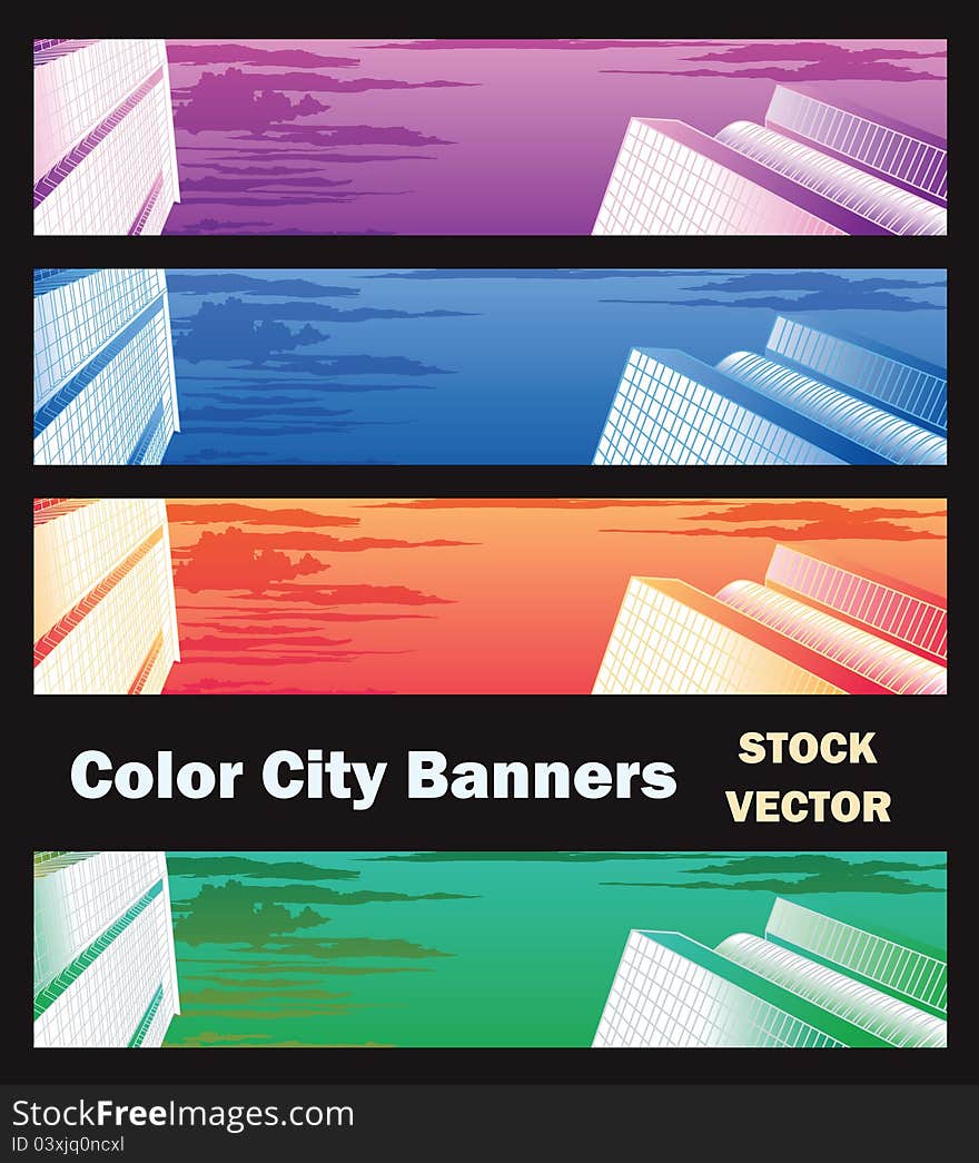 Different color options of banners on city theme