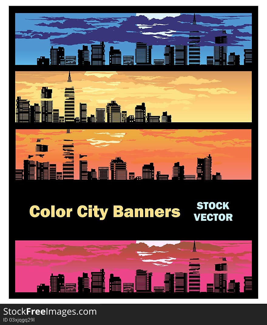 Different color options of banners on city theme. Different color options of banners on city theme