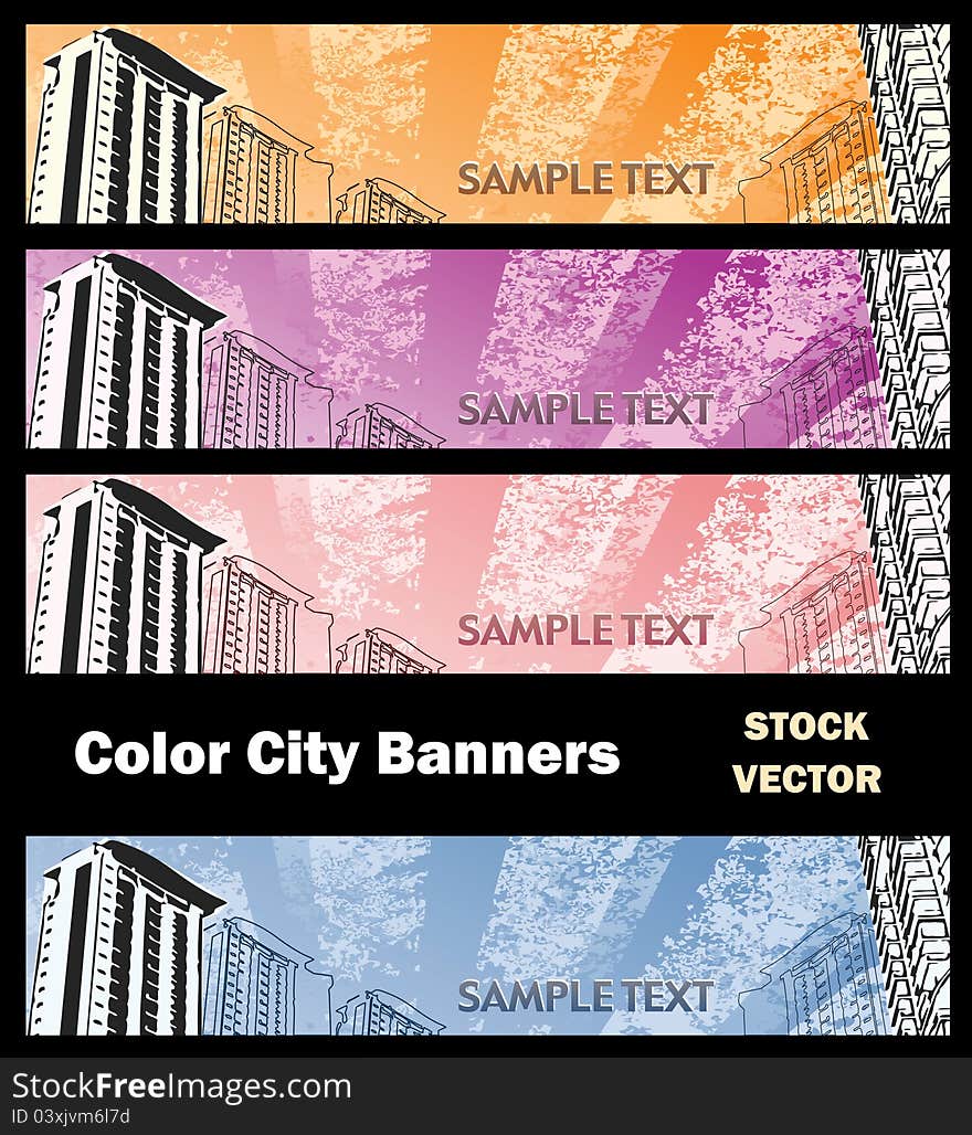 Different color options of banners on city theme