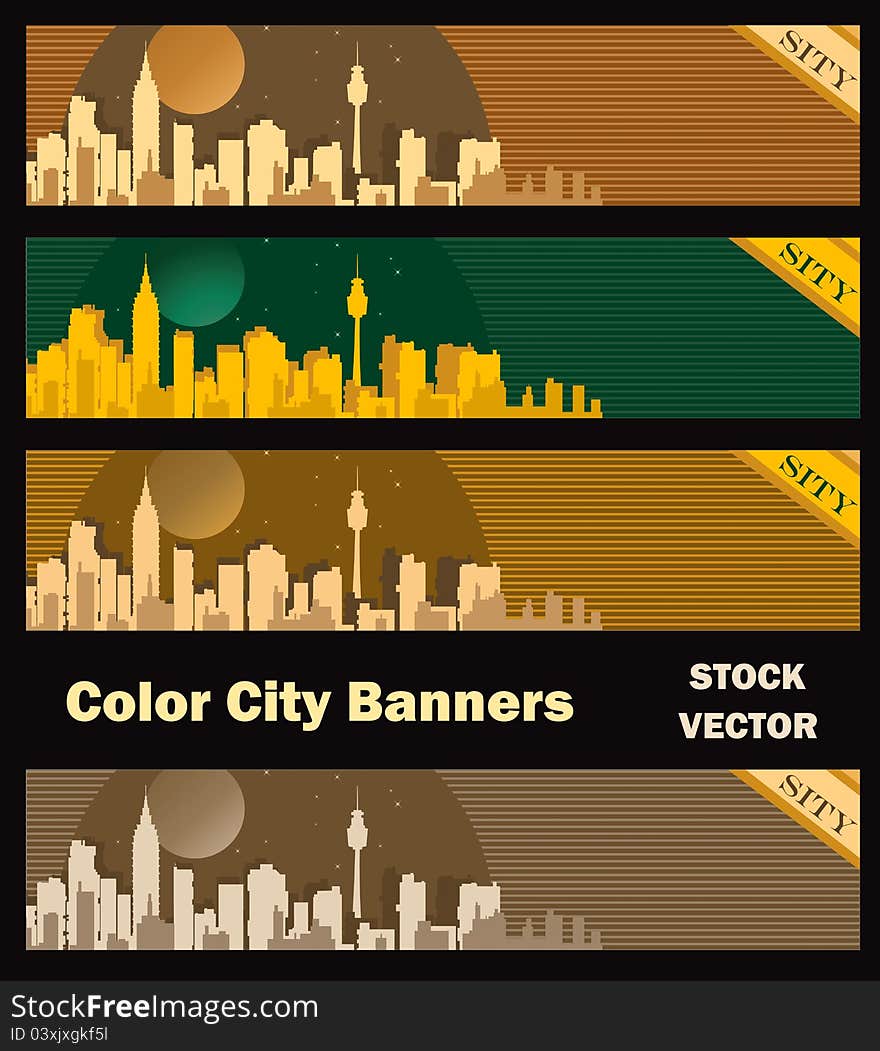 Different color options of banners on city theme