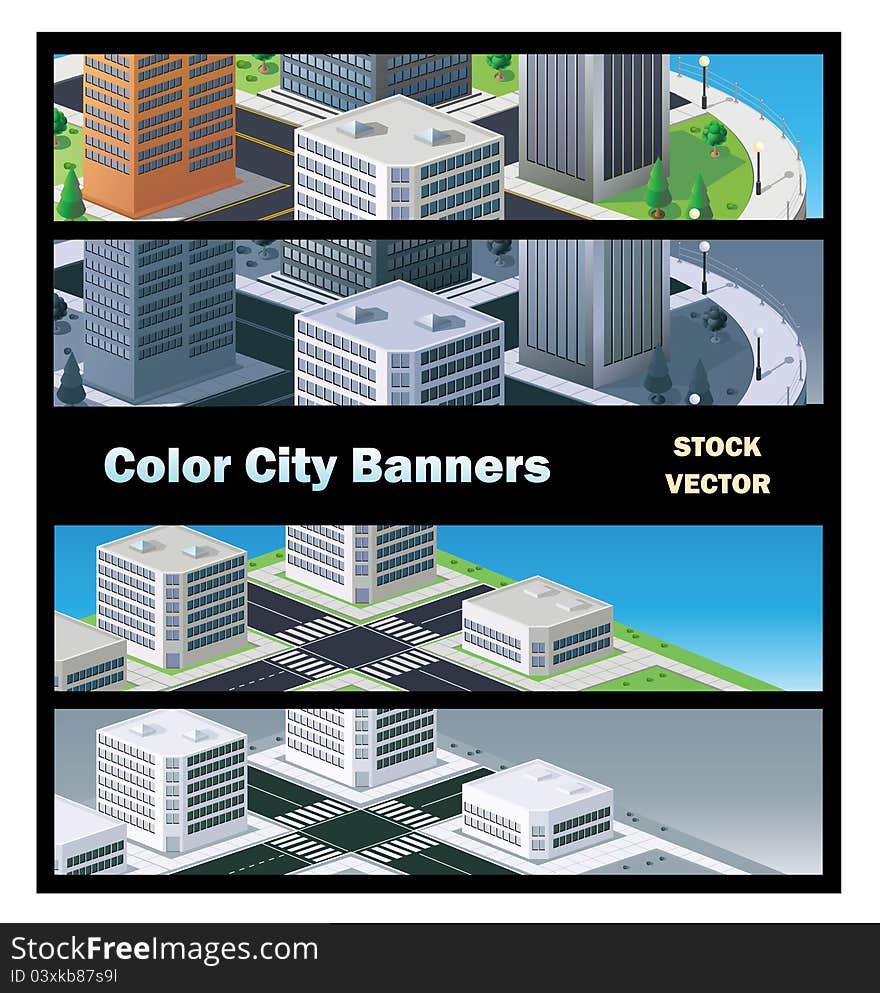 Vector banner of urban buildings in the isometric