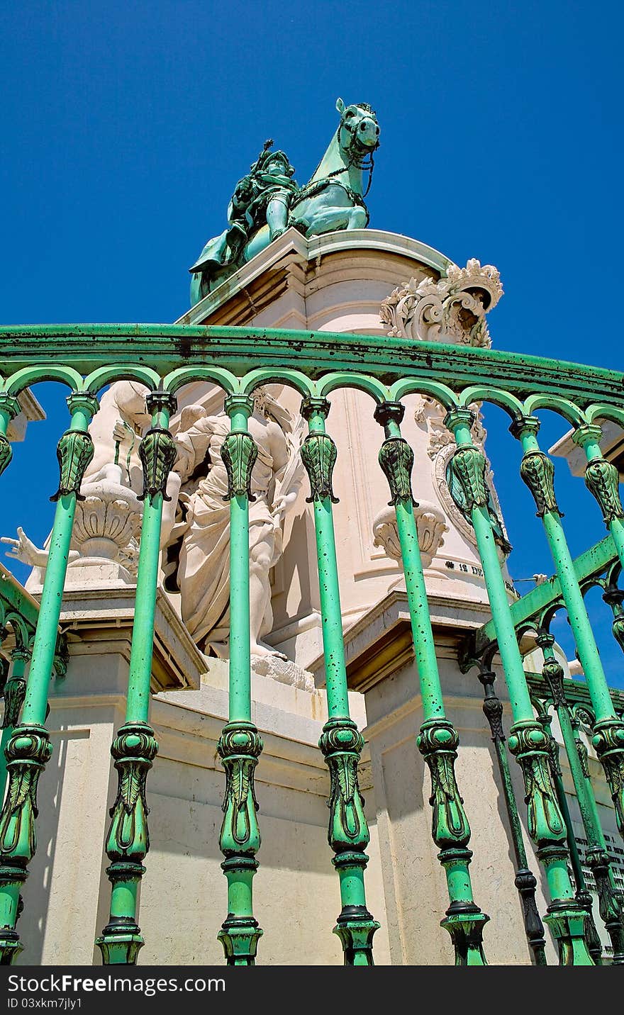 The Statue of King Jose on Praca do Comercio in Lisbon. The Statue of King Jose on Praca do Comercio in Lisbon