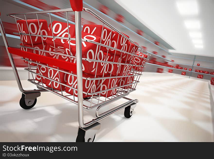 Shopping cart with red cubes. Shopping cart with red cubes