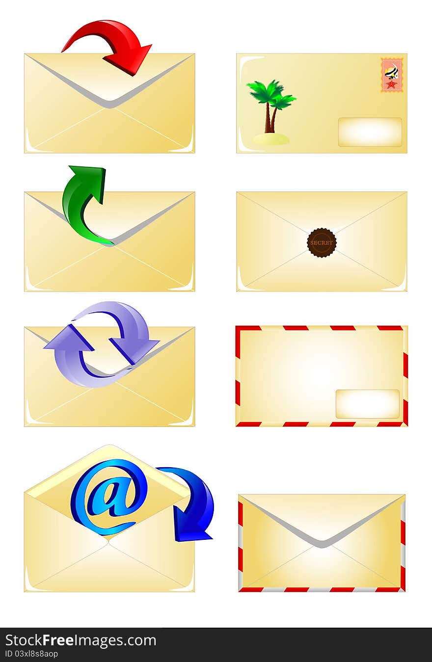 Email and arrow envelope vector icons isolated. Email and arrow envelope vector icons isolated