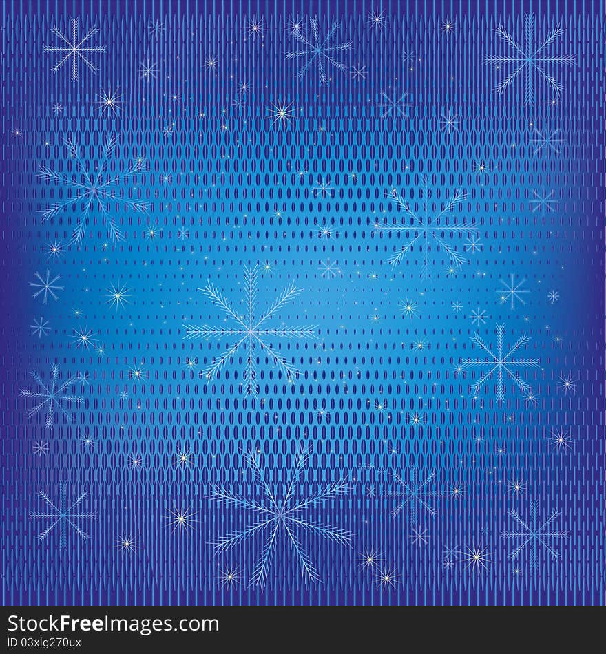 Abstract winter background blue with a pattern, snowflakes and stars. Vector illustration