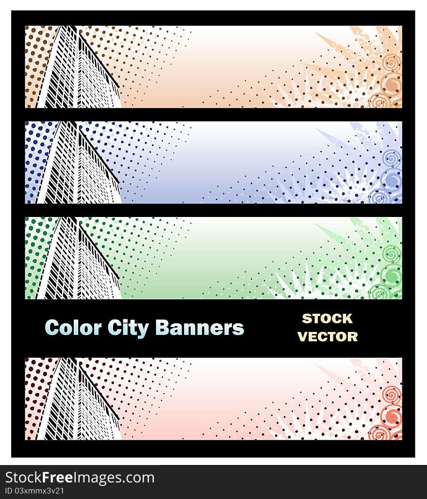 Different color options of banners on city theme