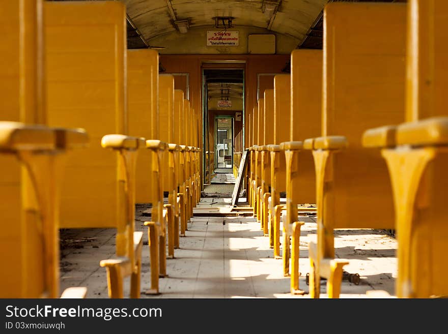 Interior of old deserted railway carriage