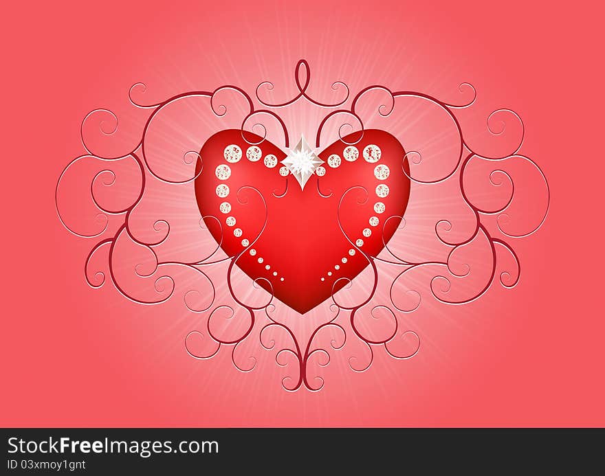 Red heart background with flourishes for valentines day. Red heart background with flourishes for valentines day