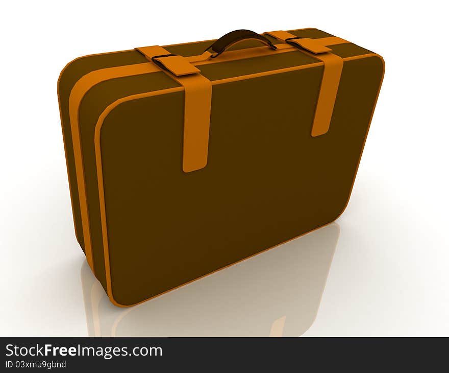 Brown suitcase on white background