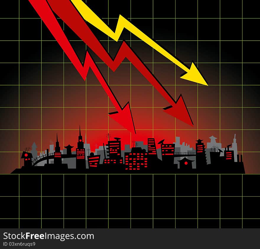 Vector big night city with color diagram. Vector big night city with color diagram