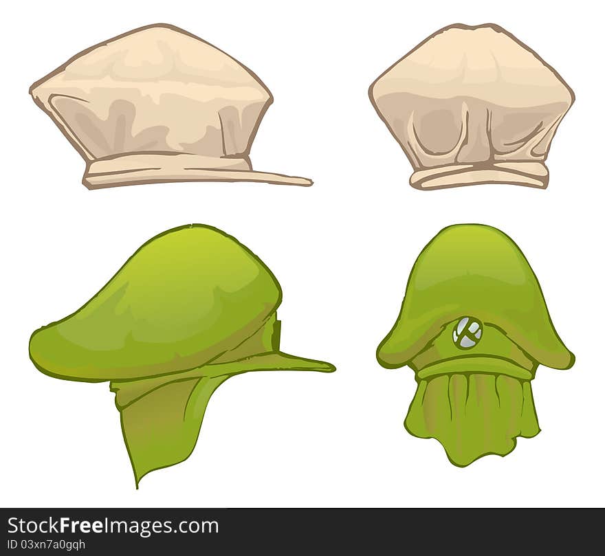 Illustration of two hat with front view and side view. Illustration of two hat with front view and side view