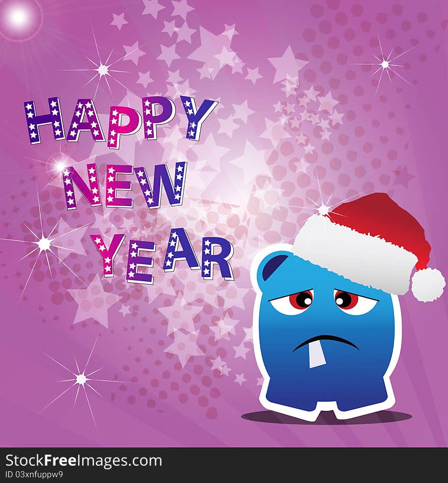 Happy New Year card with monster