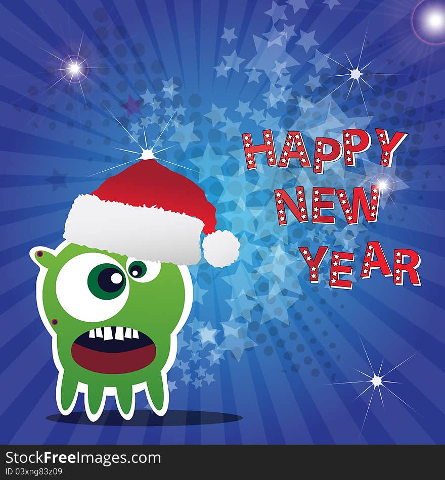 Happy New Year Card With Monster