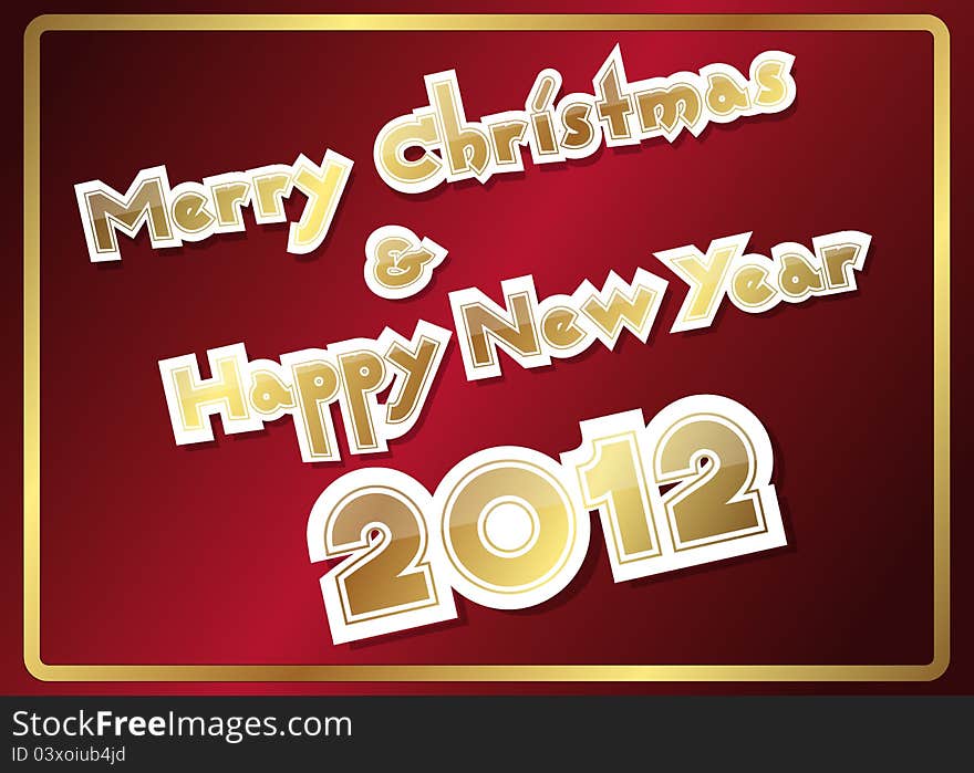 Merry Christmas and Happy New Year card on red