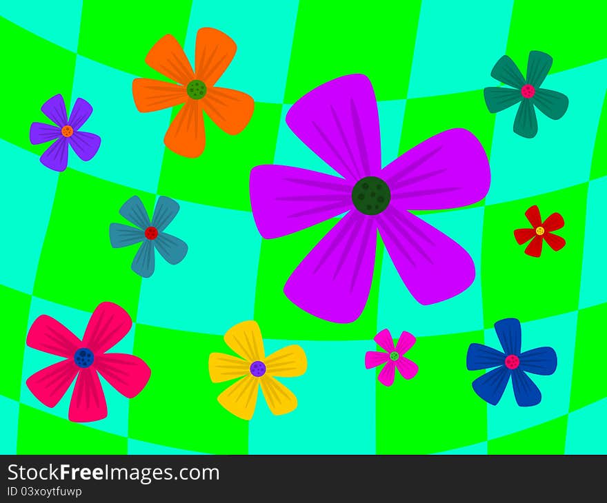 Cute and very colorful striped background with nature theme flowers. Cute and very colorful striped background with nature theme flowers